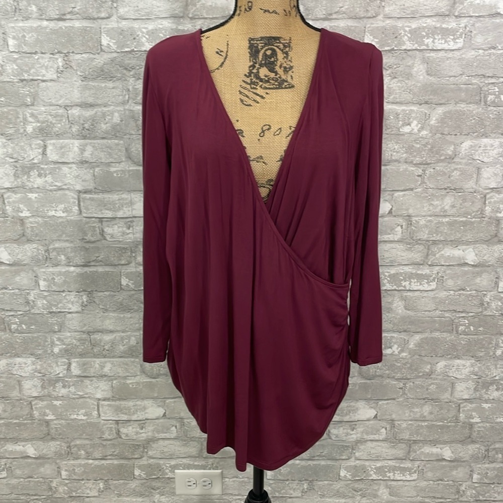 Lane Bryant Burgundy Faux Wrap Top